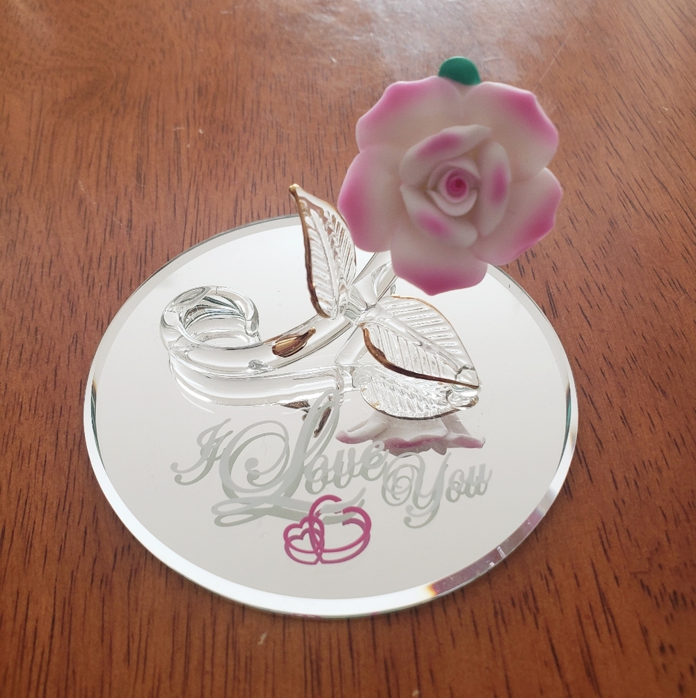 Pink Glass Rose I Love You Handcrafted Glass Baron Hand Crafted Valentine